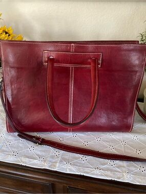 Floto Italian Leather Red/Burgundy Briefcase/ Laptop Bag Crossbody Made in Italy